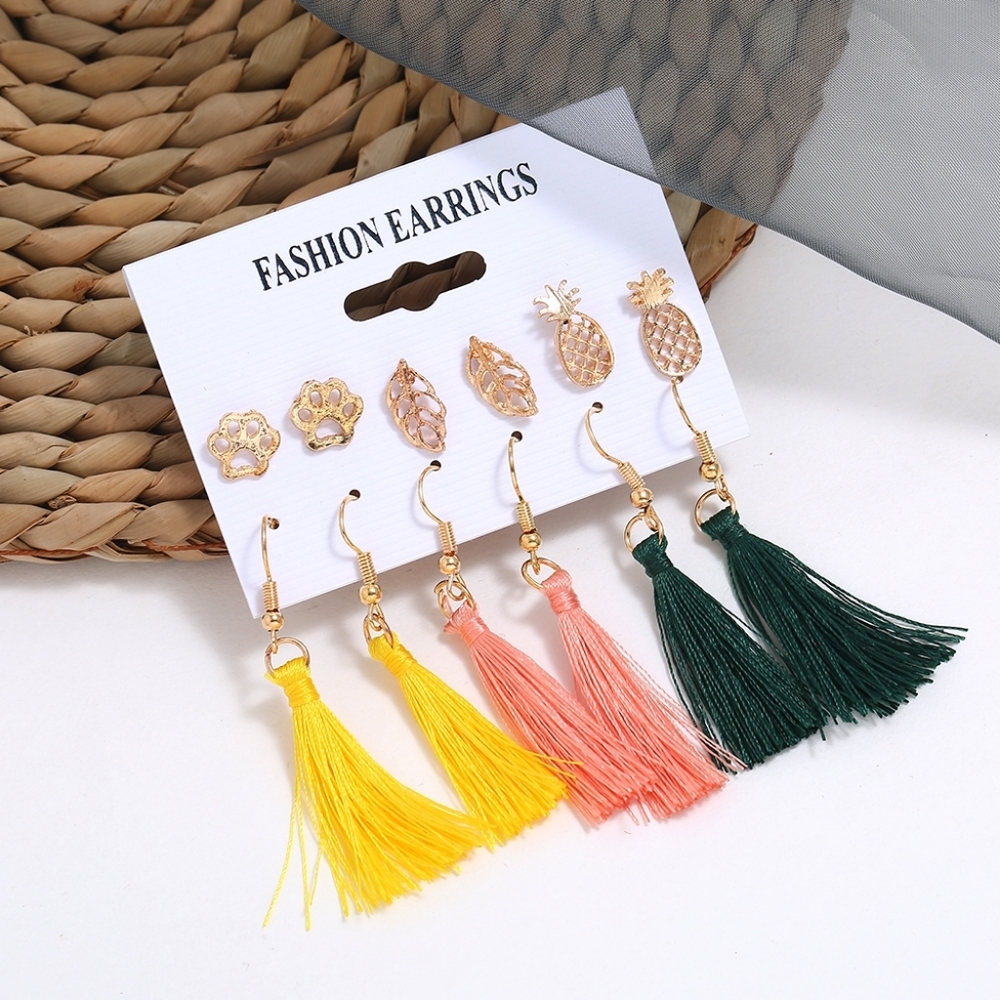 Vintage Bohemian Drop Earrings Set Long Tassel